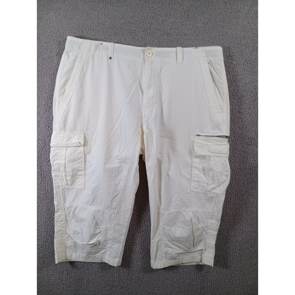 Calvin Klein Cargo Shorts Mens 38 White Cotton Utility Multi Pocket Casual